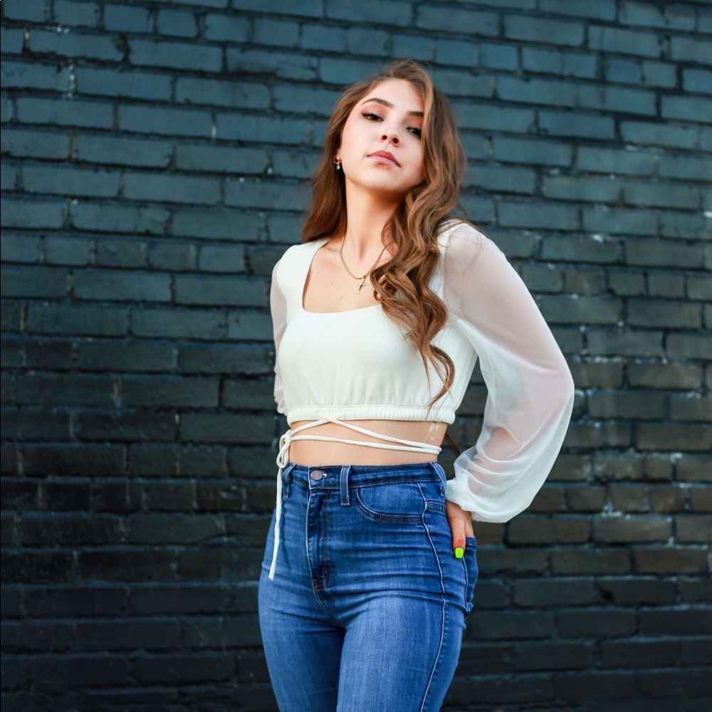 White Mesh Crop Top-NEW